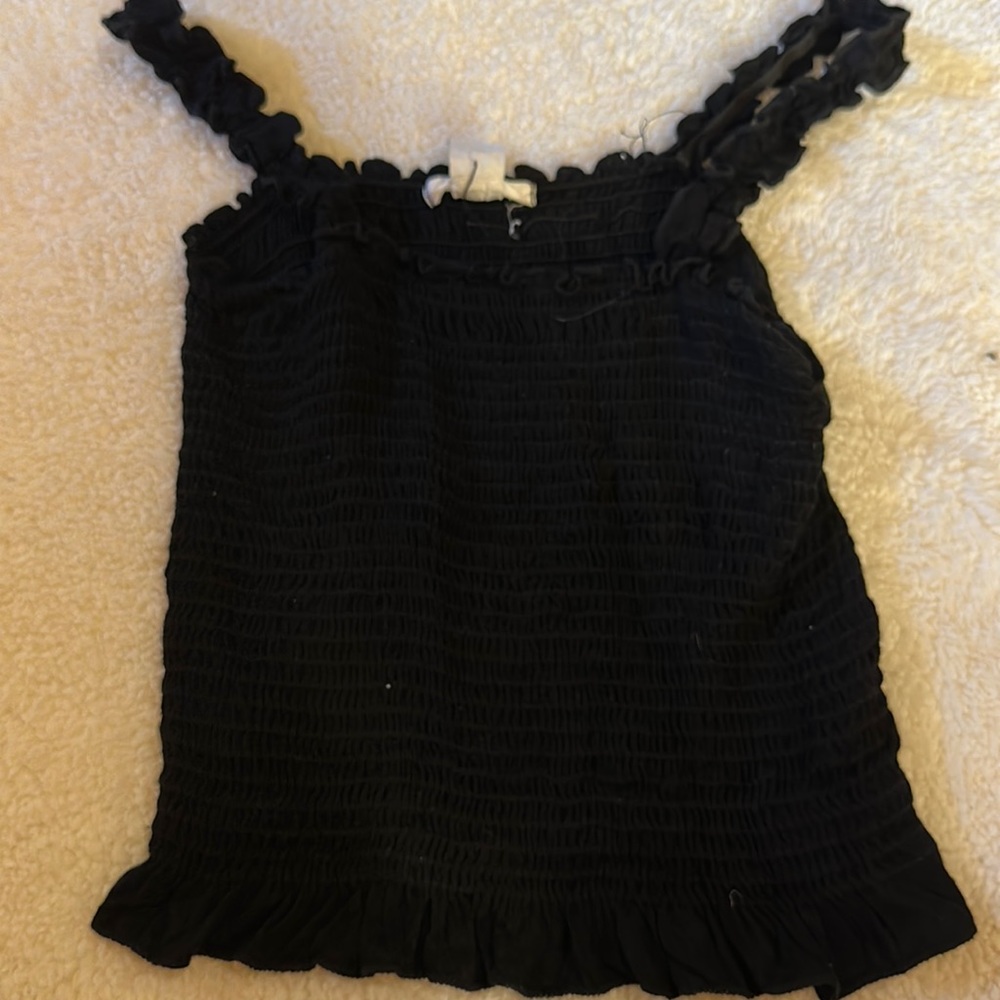 Black Ruffled Tight Top Size Small
